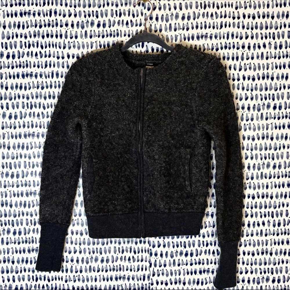 J. Crew Women’s Wool Blend Zipper Sweater Jacket sz Medium grey pockets #30904